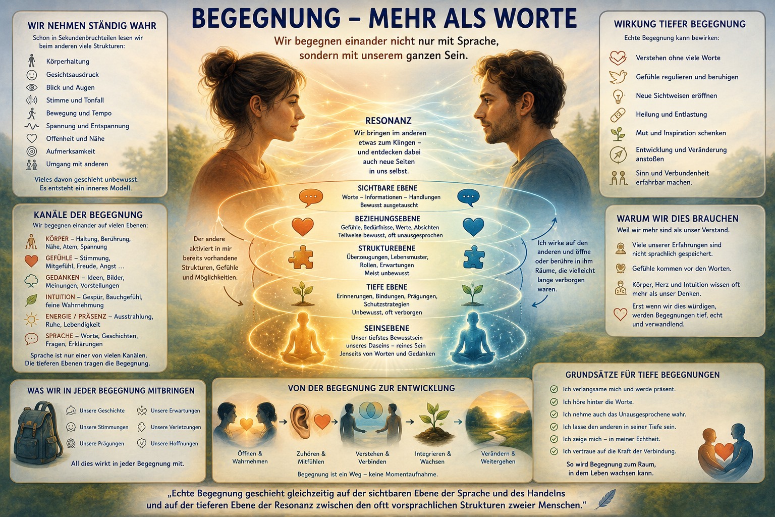 Begegnung umfasst mehr als miteinander sprechen, ein tiefes Zuhören und Einfühlen ohne Grenzen zu überschreiten.