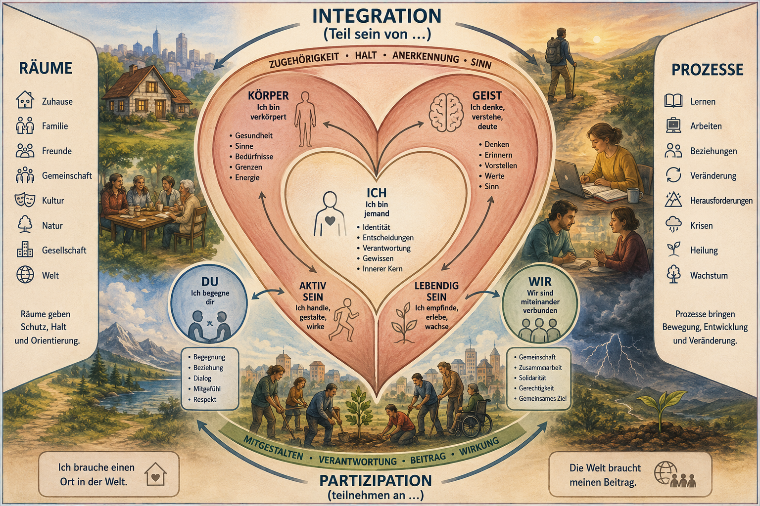 Die Grunddimensionen Integration und Partipation in Raum und Zeit (Prozessfluss)
