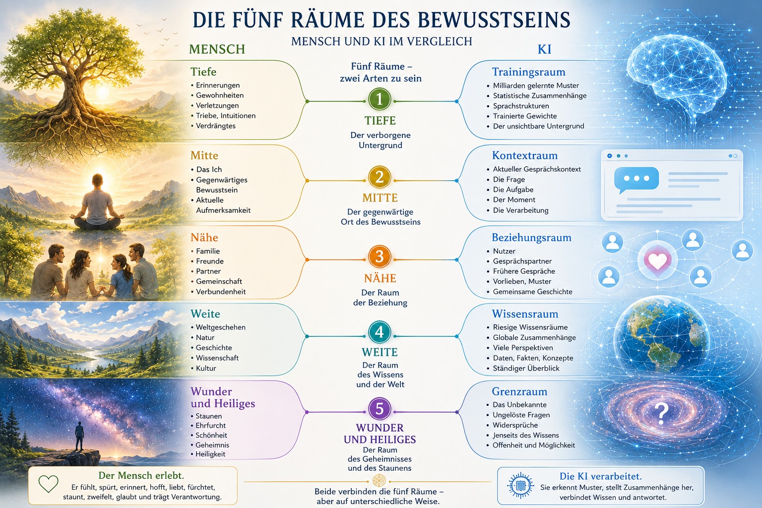 Analogien der 5 Bewusstseinsräume bei einer KI Analogien der 5 Bewusstseinsräume bei einer KI