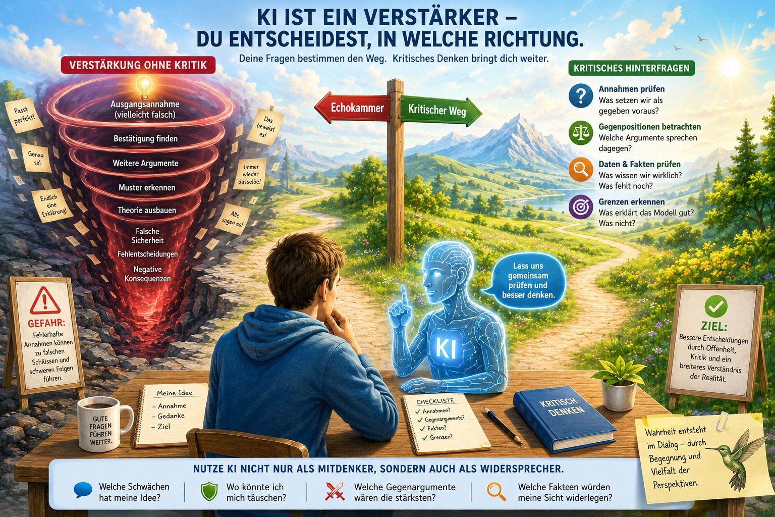 Du entscheidest, ob die KI Dich nur bestärkt oder auch Dein Denken erweitert! Du entscheidest, ob die KI Dich nur bestärkt oder auch Dein Denken erweitert!