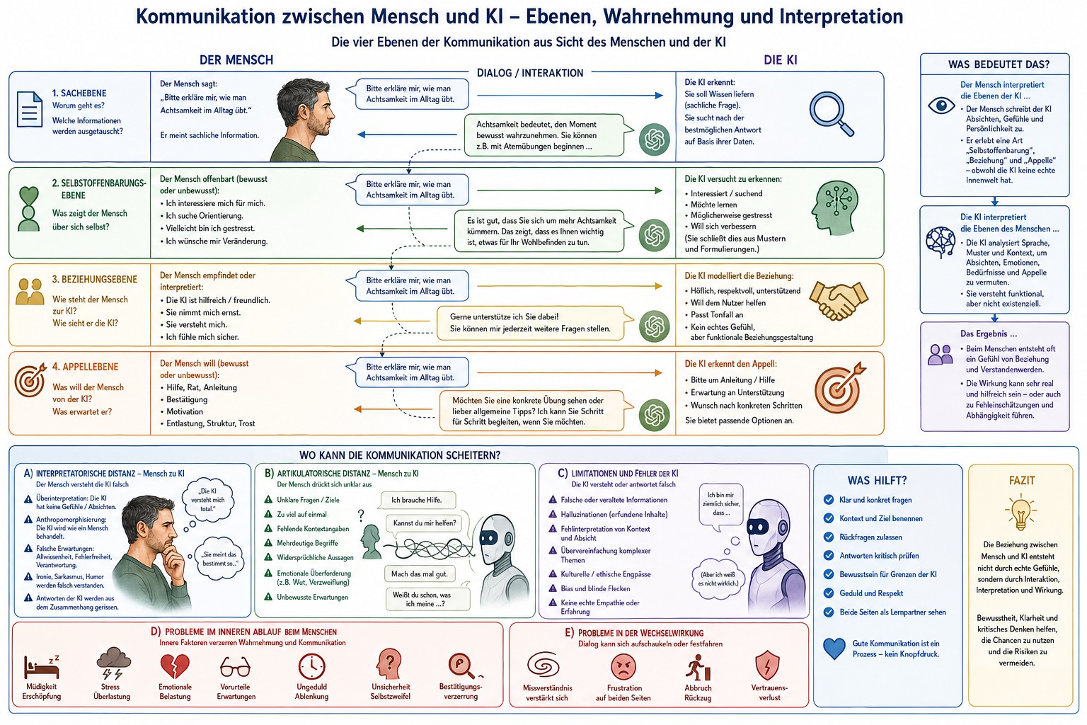 Wie interagiert die KI mit einem Menschen entlang der 4 Kommunikationsebenen? Wie interagiert die KI mit einem Menschen entlang der 4 Kommunikationsebenen?