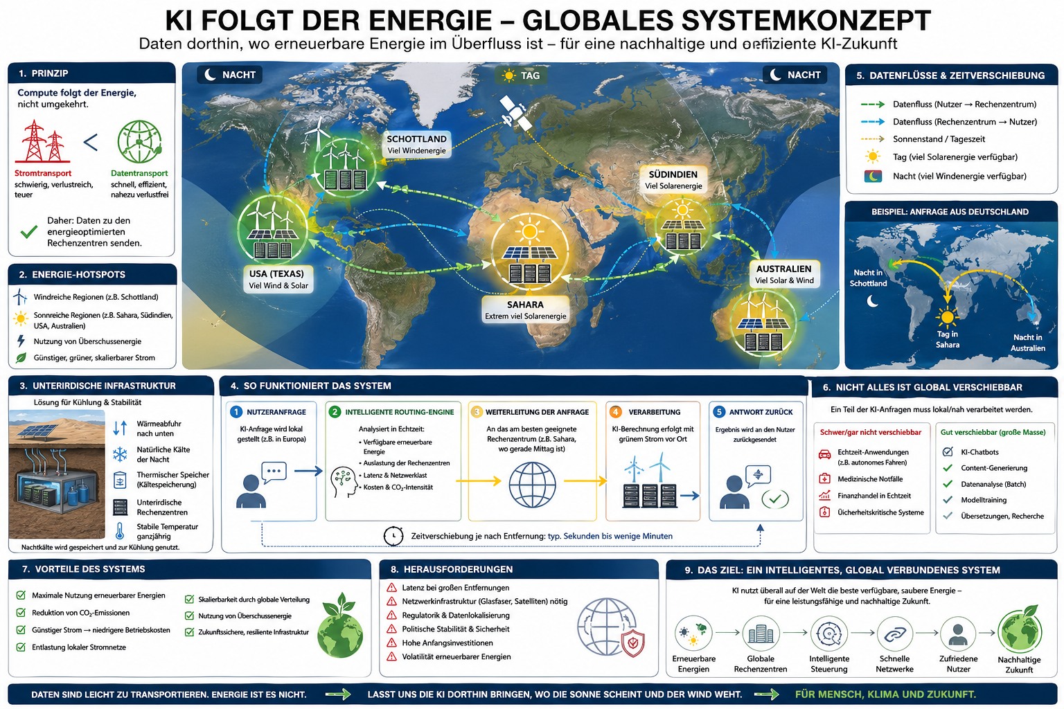 KI und Energieverbrauch - KI-Abfragen können irgendwo in der Welt beantwortet werden, wo grad zu viel Energie produziert wird. KI und Energieverbrauch - KI-Abfragen können irgendwo in der Welt beantwortet werden, wo grad zu viel Energie produziert wird.