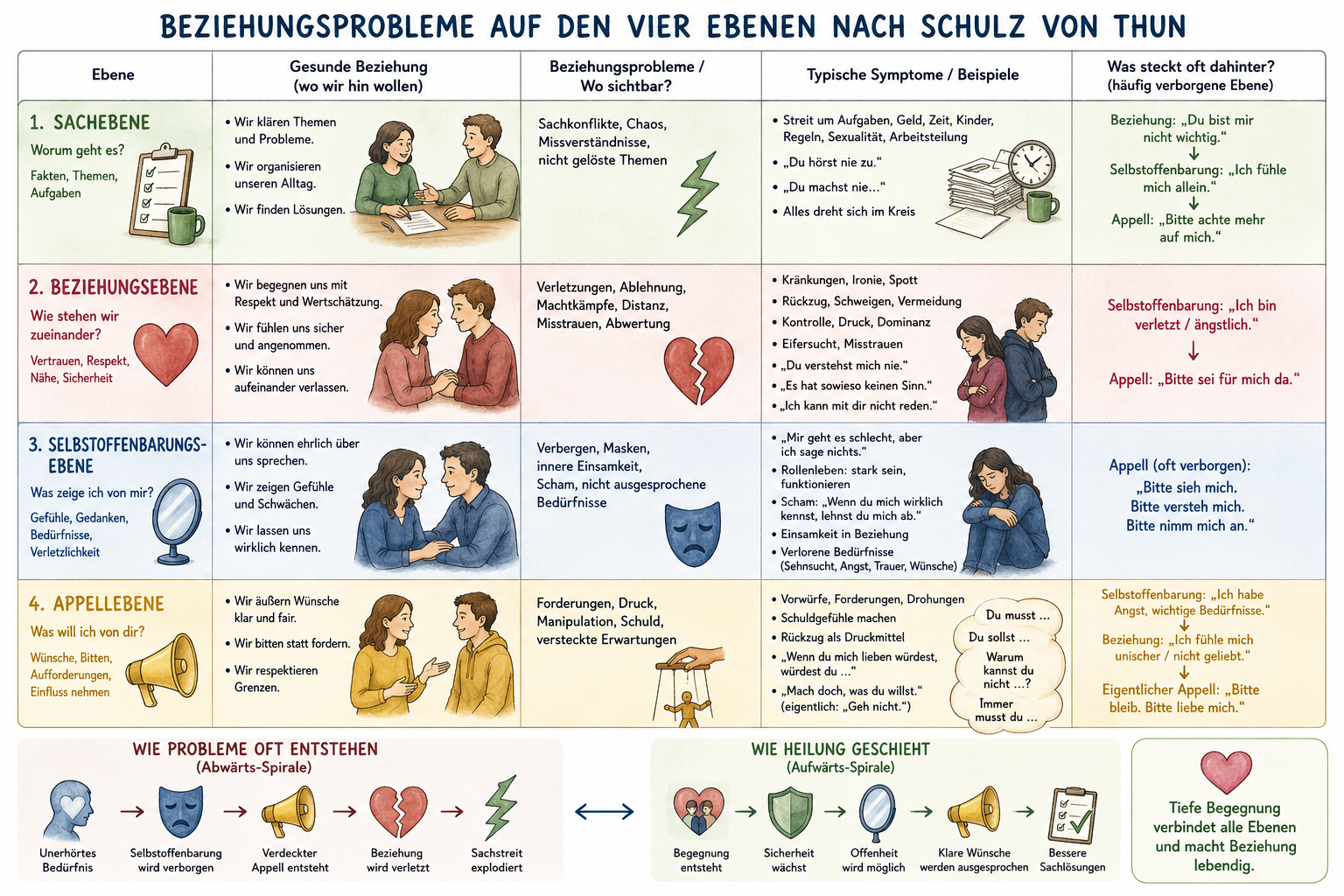 Die 4 Kommunikationsebenen im Detail und im Bezug auf Beziehungsprobleme