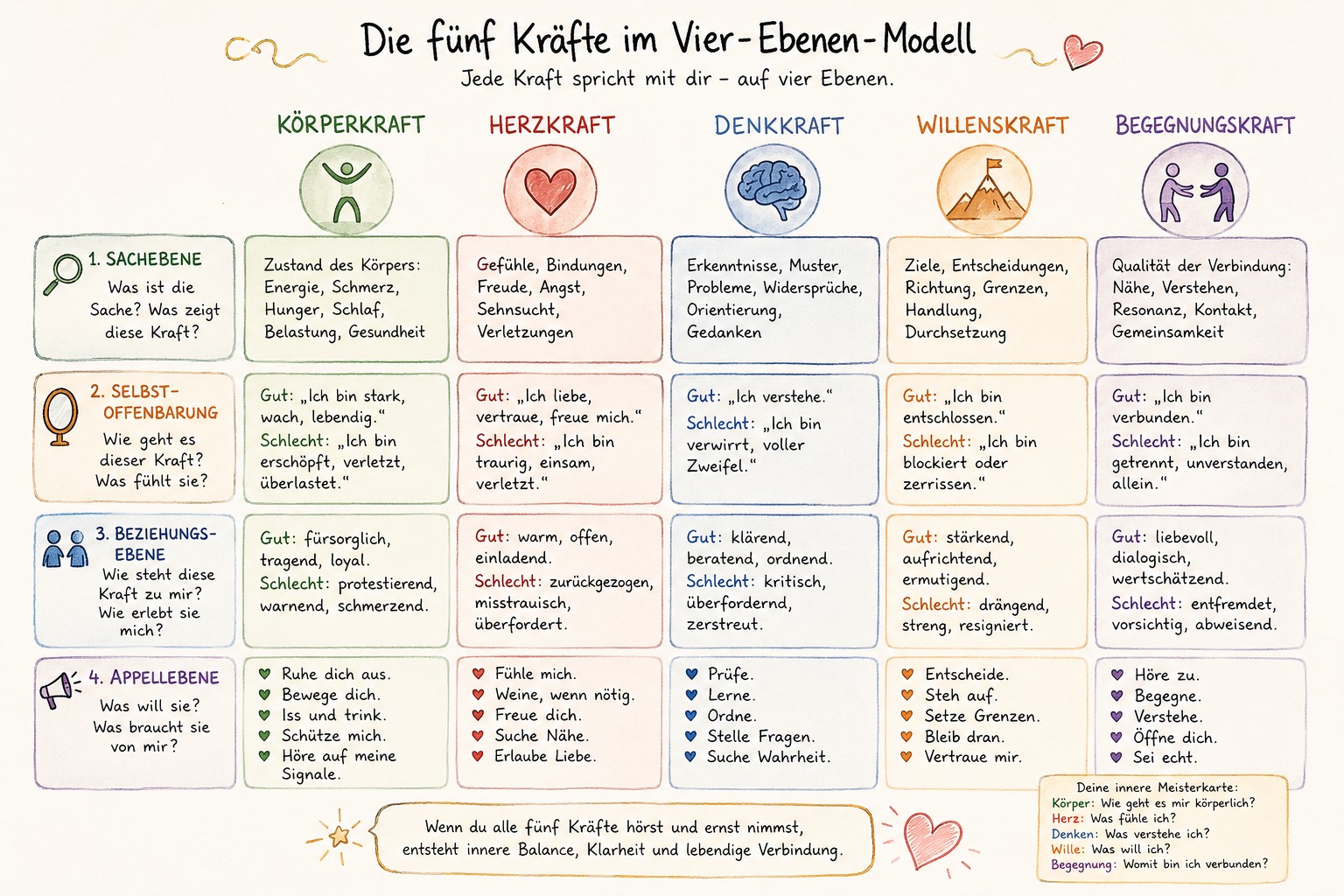 Wir kommunizieren mit uns und unseren Kräften auch auf 4 Ebenen