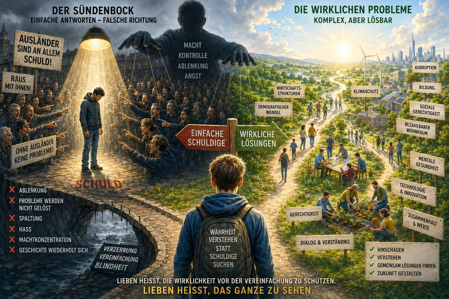 Manipulation, Demagogie und Wirklichkeitsverzerrung durch die Dramatisierung von Sündenböcken