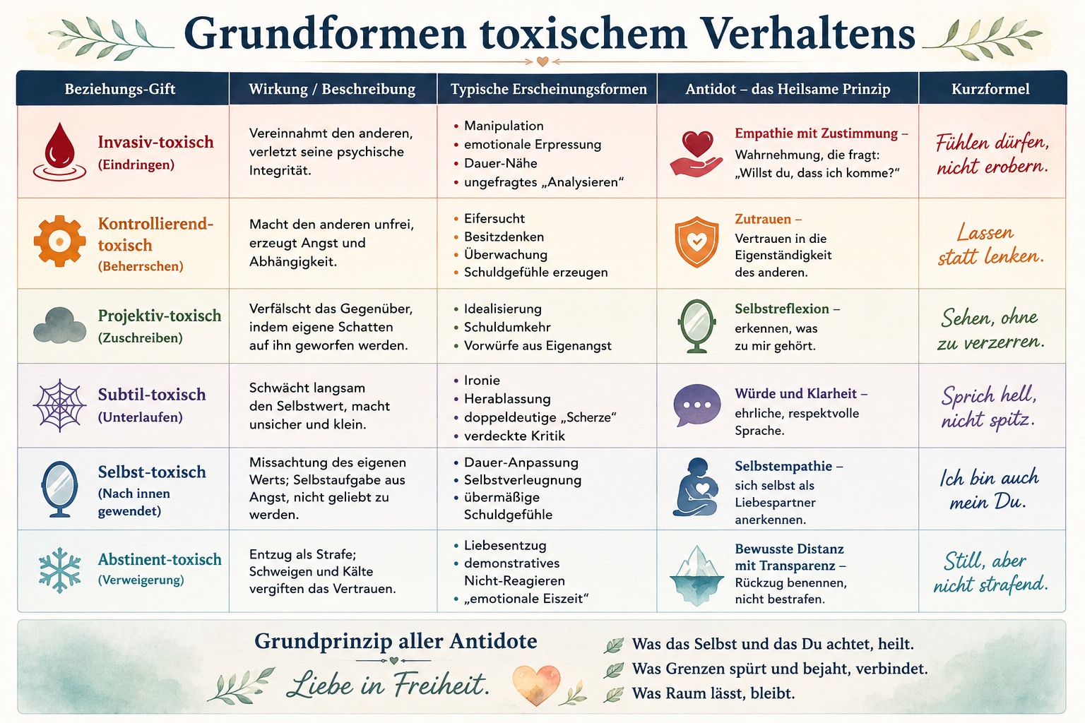 Gegengifte zu toxischem Verhalten (in Beziehungen)